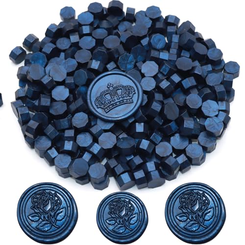 250pcs Wax Seal Beads Navy Blue, Andotopee Premium Sealing Wax Beads for Stamp Seals, Octagon Seal Stamp Pellets Refill Pack for Wedding Invitation, Letter Envelope, Scrapbook DIY Crafts - color: Navy Blue