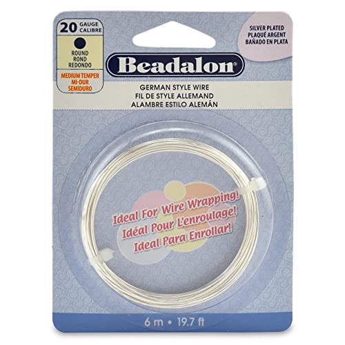 Beadalon German Style Wrapping Wire, Round, Silver Plated, 20 Gauge, 6 m / 19.7 ft - color: Silver Plated, size: 20 gauge / 19.7 ft