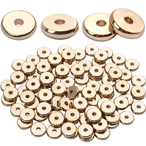 100pcs 8mm Flat Round Rondelle Spacer Beads Disc Spacers Loose Beads Jewelry Metal Spacers for DIY Bracelet Necklace Crafts,Gold - color: Antique Gold
