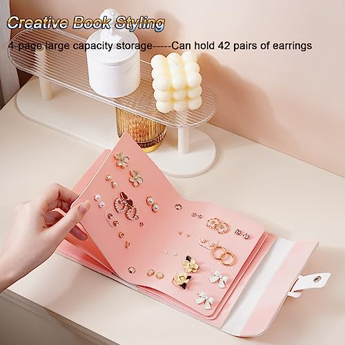 LAKE OF FIRE Earring Holder Organizer with Foldable Book Design Jewelry Book Organizer, Portable Pu Leather Travel Earring Case(Pink) - color: Pink