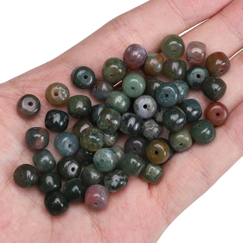 BEADIA Natural Indian Agate Flat Cut Round Drum Stone 8mmx7mm Loose Semi Gemstone Beads for Jewelry Making 38cm - color: Indian Agate