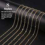 14k Gold Necklace Chains for Jewelry Making, Total 27 Feet 8 Rolls Bracelet Chains for DIY, 3.3 Feet Each Style, 14K Gold Plated Chain with Jump Rings/Lobster Clasps/Connectors - color: 14k Gold-27 Feet 8 Rolls