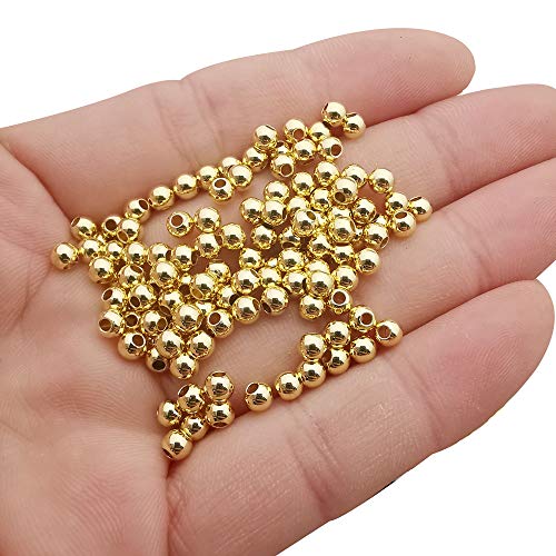 200pcs Gold Smooth Round Spacer Beads - Gold Plated Brass, Tarnish Resistant, Seamless Loose Connector Beads for DIY Bracelet Jewelry Making (4mm/0.16 inch) - color: 4mm/0.16 inch (Gold)