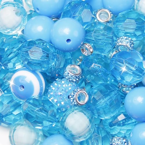 106 Pcs 20mm Beads for Pens Making with Rondelle Spacer Beads Sky Blue Acrylic Focal Bubblegum Bead Crystal Round Sparkly Chunky Bead for Pens Beadable Keychain DIY Craft Jewelry Making Supplies - color: Sky Blue