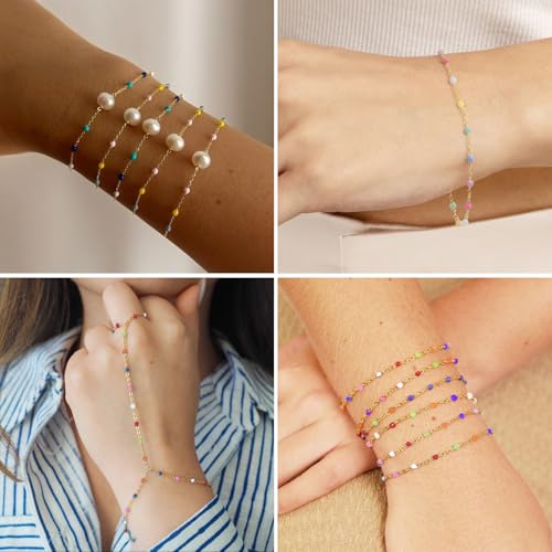 33 Feet Gold Enamel Chains Bulk, 2mm 18K Gold PVD Plated 304 Stainless Steel Colorful Enamel Beaded Cable Link Chain Roll Spool for Jewelry Making - color: Gold Colorful Beads