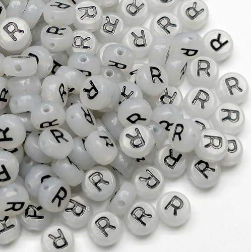 200PCS Letter Beads Glow in The Dark 4x7mm Acrylic Alphabet Letter R Beads for Jewelry Making Bracelet - color: R-200PCS