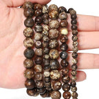 Stone Beads, 45pcs Brown Dragon Vein Agate, 8mm Round Loose Beads for Jewelry Making, Bracelets, with Bag, String & Card - color: Brown Dragon Vein Agate, size: 8mm