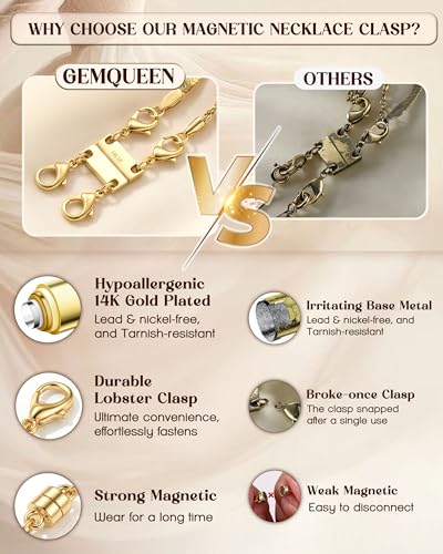 GEMQUEEN Magnetic Necklace Clasps and Closures with Double Lobster Clasp : 14K Gold Plated Magnet Jewelry Layering Clasps for Necklaces Multi Magnets Bracelet Helper Necklace Extenders 4PCS - color: 14K Gold Plated -4PCS