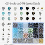 Bracelet Making Kit for Adults – 414pcs Real Crackle Glass Beads with Charms, 8mm Neutral Color Jewelry Making Set for Gifts