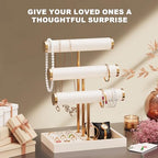 Abiglifty 3 Tier Necklace Holder Display, Jewelry Organizer, Jewelry Stand, Bracelet Display, Necklace Organizer, Bracelet holder, Jewelry Display for Necklace, Watches, Rings, Beige - color: Beige