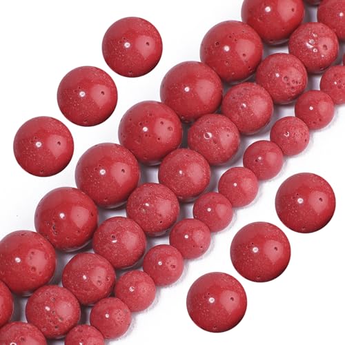 About 60pcs Assorted Red Coral Natural Loose Stone Beads for Bracelets 6mm Beads for Jewelry Making, Round Gemstone Bead for Necklace，Birthday Gifts for Women Crafts for Adults - color: Red Coral, size: 6mm