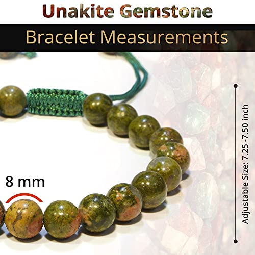 ANAYA AGATE Energy Protection Crystal Handmade Adjustable Bead Bracelet Perfect for Men, Women’s Christmas Gift - Gemstone Healing Stretch Bracelet Pulsera Para Hombre Mujer Stocking Stuffer - color: Unakite