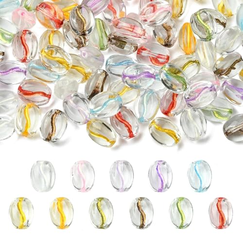 Stiesy 100Pcs Transparent Coffee Bean Glass Beads, Mixed Color Imitation Food Spacer Loose Beads Bulk for Bracelet Necklace Earring Making DIY Crafts 10x8.5x5.5mm - color: Coffee Bean-100pcs
