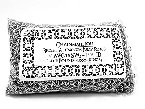 1/2 Pound Bright Aluminum Chainmail Jump Rings 18G 3/16" ID (4000+ Rings) - size: 18SWG 3/16" ID