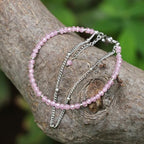 Peridot Stand Silver Gold Bracelets, Handmade Birthstone Stack Bracelet Crystal Gemstones Bead Chain Gift for Women, 8" - color: Silver-10-Oct Pink tourmaline