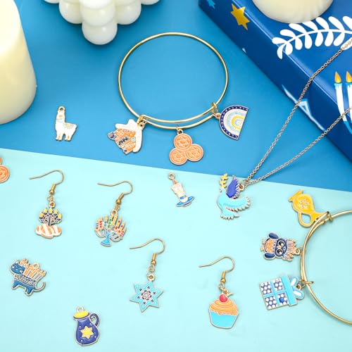 MARFOREVER 40 Pcs/20 Pairs Hanukkah Charms for Jewelry Making, Chanukah Blue White Enamel Charm Star of David Bangle Pendants for Bracelet Necklace Earrings Making Hanukkah Gift Decoration Accessories - style: Hanukkah