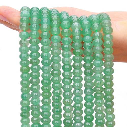 2 Strands (150PCs) Natural Green Aventurine Rondelle Beads, 5 * 8mm Gemstone Loose Spacer Abacus Disk Beads for DIY Bracelet Necklace Earrings Jewelry Making, Craft Supplies Beading Kit - color: Green Aventurine, size: 5*8MM