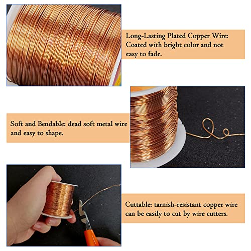 328 Feet Tarnish Resistant Copper Wires 24 Gauge/0.5mm Jewelry Craft Wires Beading Wire for Jewelry Making, Wire Wrapping and Crafting(Copper) - color: 1Copper, size: 24 Gauge