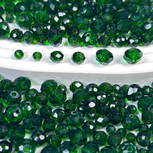 1040pcs 4/6/8mm Glass Beads Deep Green, Faceted Crystal Loose Rondelle Beads for Jewelry Making Bracelets Necklaces Suncatchers Plants Succulent DIY Crafts - color: Deep Green