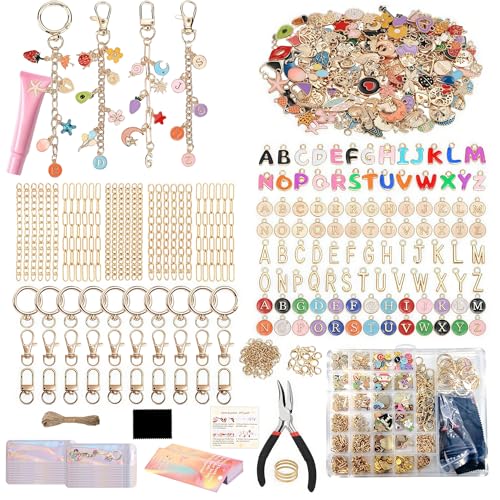 Lemosyu 563Pcs Lip Gloss Keychain Making Kit,DIY Craft Bag Charm Kit with Charms,Key Chains,Key Chain Hooks,Jump Rings,Lobster Claw Clasps,Gift Bags&Tools,Jewelry Making Supplies for Valentines Gifts