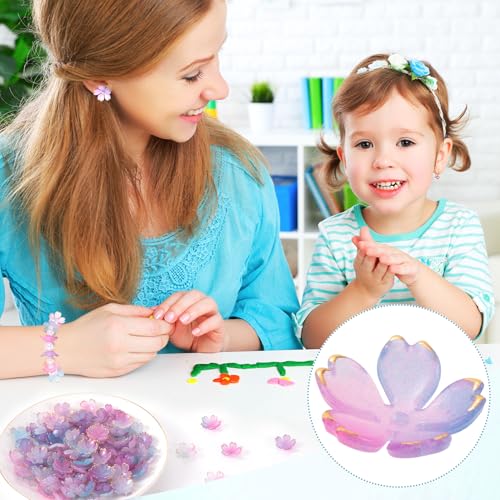 100pcs Cherry Blossom Beads, 5-Petal Purple Gradient Acrylic Flower Beads, Mini Spacer Hair Accessories Halloween Christmas for Bracelets Earring Jewelry Making - color: Purple