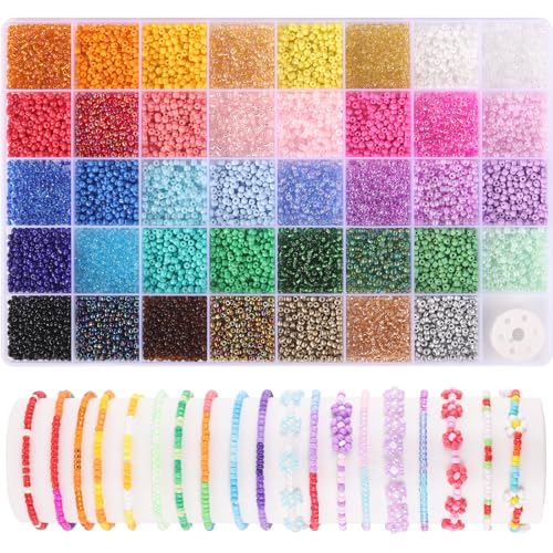 3mm Seed Beads, 39 Colors Glass Seed Beads for Jewelry Making, 9600pcs 5 Types Small Beads for Bracelets, Friendship Bracelet Beads for Girls Adults - color: 4.3mm Multicolor, size: 3mm