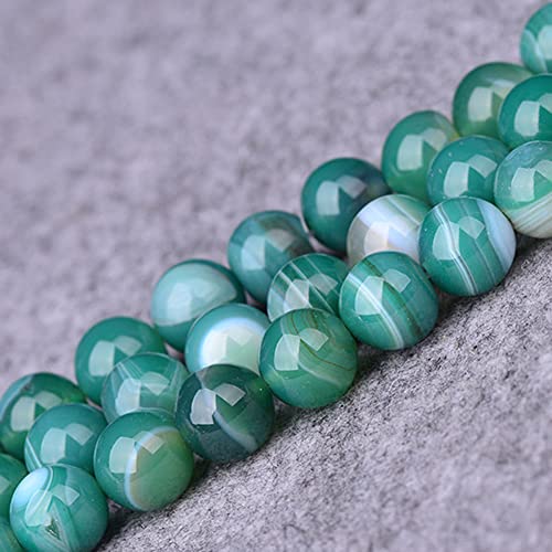 37Pcs Natural Crystal Beads Stone 10mm Green Stripe Onyx Agates Gemstone Round Loose Energy Healing Beads for Bracelet Necklace Earrings Jewelry Making - color: Green, size: 10MM