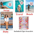 12pcs Friendship Bracelets Beaded Bracelets Heishi Bracelet Cute Bracelets Stack Vinyl Clay Disc Bead Surfer Stretch Summer Beach Bracelets For Women Preppy Bracelets - color: Z-1 color