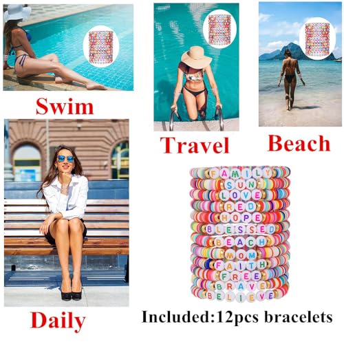 12pcs Friendship Bracelets Beaded Bracelets Heishi Bracelet Cute Bracelets Stack Vinyl Clay Disc Bead Surfer Stretch Summer Beach Bracelets For Women Preppy Bracelets - color: Z-1 color