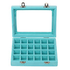 MeJell 24 Slot Velvet Glass Jewelry Box Organizer Rings Earrings Tray Display Storage Case