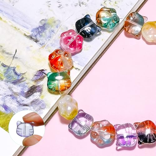 110pcs Cat Paw Print Glass Beads Crystal Cat Footprint Lampwork Beads 11 Styles Cute Pet Paw Loose Beads for DIY Craft Jewelry Necklace Earring Bracelet Making