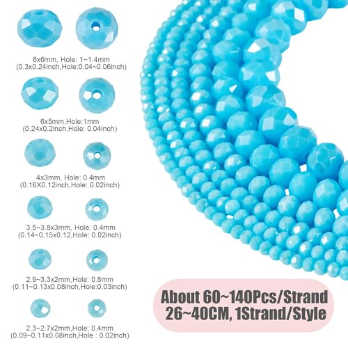 6 Strands Faceted Crystal Glass Beads Strands 3/4/6/8mm Rondelle Electroplate Glass Loose Spacer Beads Pearl Luster Plated for DIY Bracelet Necklace Jewelry Making, Deep Sky Blue - color: 2/3/4/6/8mm-Deep Sky Blue