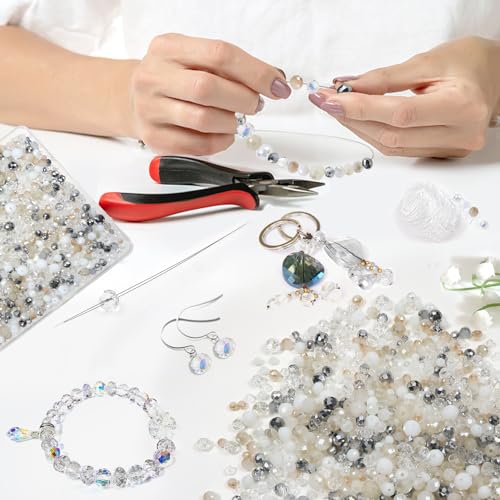 TOAOB 1000pcs Briolette Crystals Glass Beads 4mm 6mm 8mm Rondelle Faceted Spacer Beads White Loose Beads for Bracelets Necklace Earrings Jewelry Making - color: White