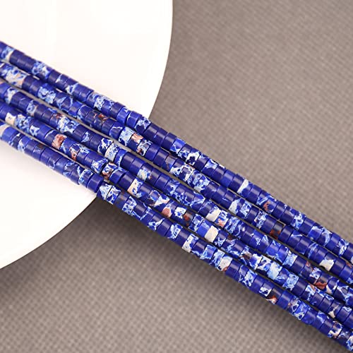 BONNY BOXX 150PCs Natural Blue Imperial Jasper Spacer Beads, Loose Semi Precious Flat Round Gemstone Heishi Disc Stone Beads for Beading Jewelry Making 4mm*2mm - color: Blue Imperial Jasper, size: 4MM*2MM