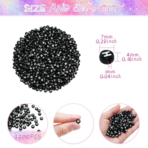 Amaney 1200pcs Black Round Acrylic Alphabet Letter Beads 7x4mm for Jewelry Making Bracelets Necklaces Key Chains - color: 1200Black&White