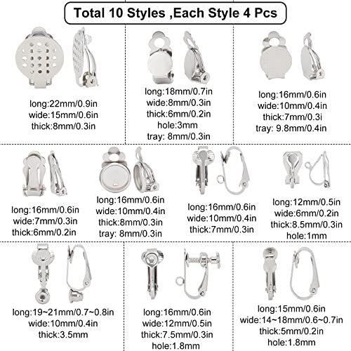 SUNNYCLUE 1 Box 36Pcs 9 Style Clip-on Earring Findings Adjustment Real Stainless Steel Screw Clip Earring Converters Findings Components for DIY Jewelry Making Crafting - color: Silver, Golden
