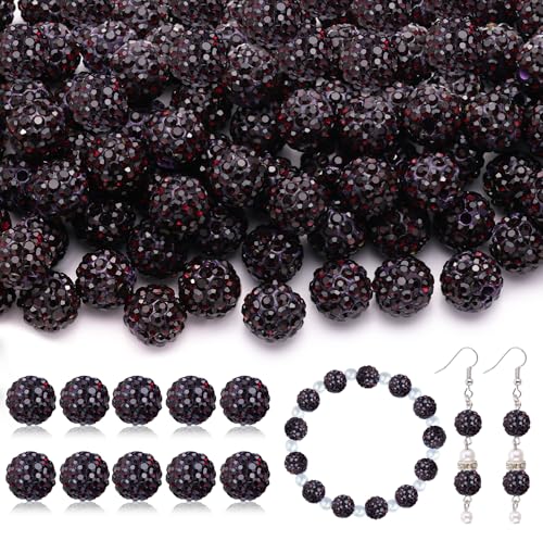 160pcs 10mm Rhinestone Beads for Jewelry Making, Dark Purple Shiny Round Disco Ball Beads Bulk, Sparkle Crystal Clay Christmas for Bracelet Baseball Necklace Earring Crafting and DIY - color: Dark Purple, size: 160 pcs