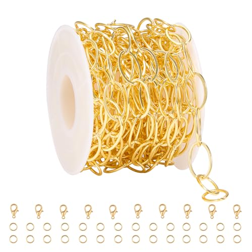YOUBEIYEE 5 Meters Gold Plated Oval Jewelry Making Chains Roll Stainless Steel Chain Bulk for Women Necklace DIY - color: Ellipse Gold