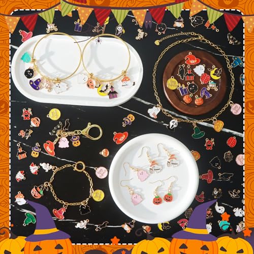 352 Pcs Assorted Charms for Jewelry Making,Mixed Enamel KC Gold Alloy Letter Pendants,Wholesale Bulk Jewelry Charms for DIY Necklace Bracelet Earring and Crafting - style: A6:Halloween Charms-60pairs