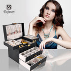 Dajasan Jewelry Organizer Box, Large Jewelry Boxes for Women Girls, Space-Saving 4 Layers Jewelry Storage Case with Drawer, Movable Metal Stand, Modern, Gift Idea (Black + Gold) - color: Black + Gold