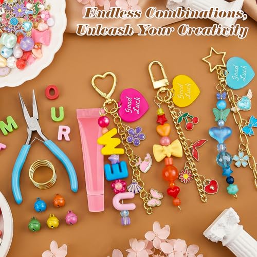 Ecoofor 502 Pcs Keychain Making Kit - Includes 25 Keychain Clips, 30 Extender Chains, 162 Charms, Beading Accessories, Jewelry Pliers - DIY Bag Charms & Jewelry Craft Kit Supplies - color: 6 Styles Creative Set