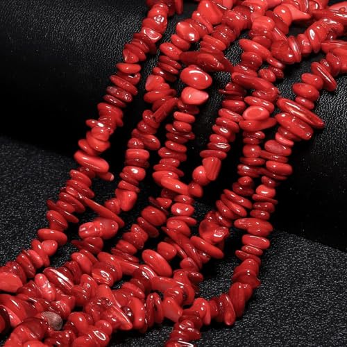 Chip Shells, 260pcs 5-8mm Irregular Beads with Holes, Red Shell & Garnet Chip Beads for Jewelry Making - color: Red