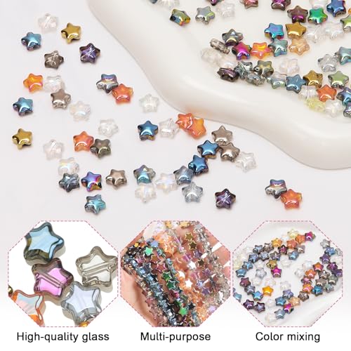 Glass Beads, KLFHS 100PCS 8MM Star Beads, Cute Star Bead Mixed Color Glass Bead Bulk for DIY Jewelry Making Bracelet Necklace Earring Phone Strap Keychain Crafting - color: Star