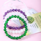 2/3-Pieces 4mm 6mm 8mm Natural Crystal Gemstone – Handmade Reiki Energy Healing Stretch Bracelets Jewelry for Yoga, Meditation, Unisex - color: 3 Pieces (Amethyst&GreenJade&WhiteJade), size: 8mm