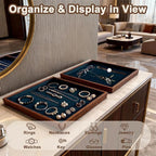 Large Solid Wood Jewelry Watch Tray, Velvet Jewelry Board Display Trays for Key Wallet Ring，Stackable Wooden Jewelry Drawer Organizer Showcase Jewelry Holder(Royal Blue) - color: Blue
