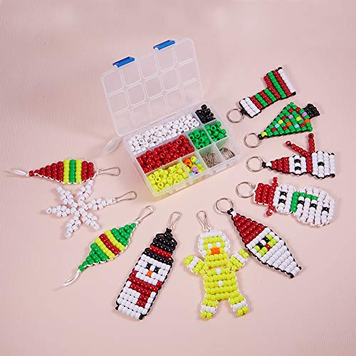 SUNNYCLUE 1 Box DIY Make 10PCS Christmas Theme Bead Pets Kit 8mm Pony Beads Assortment Box Set with Key Ring & Lanyard Clips, Instruction - color: 8mm Pony Beads Kit Christmas Themed