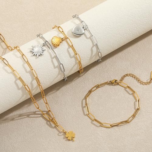 Swyabi 20 PCS Gold Plated Necklace Bracelet Chains Bulk Stainless Steel Paperclip Chain with Extender for Jewelry Making - color: 4x12mm Gold