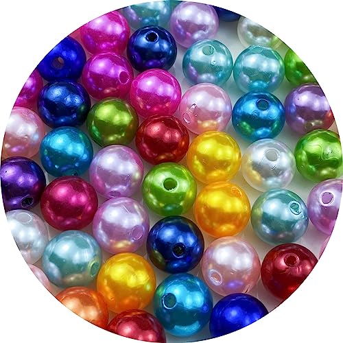 Pinhoollgo 60pcs Pearl Beads 14mm Round Pearl Beads with Hole for DIY Bracelet Necklace Jewelry Making Supplies Handmade Craft(Mix Colors) - color: Mix Colors, size: 14mm/60pcs