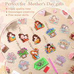 Huquary 24 Pcs Mother's Day Diamond Art Painting Keychains Kits 5D DIY Diamond Art Mother's Day Crafts Pendant Ornaments for Mom Grandma Flower Basket Mom and Child Charms for Birthday Decorations - style: Mom