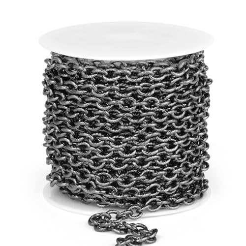 16.5 FT Black Textured Rolo Cable Chains Roll, 5mm 304 Stainless Steel Gunmetal Black Circle Cable Link Chain Bulk Spool for Jewelry Making DIY Craft - color: Gunmetal Black, size: 5mm width